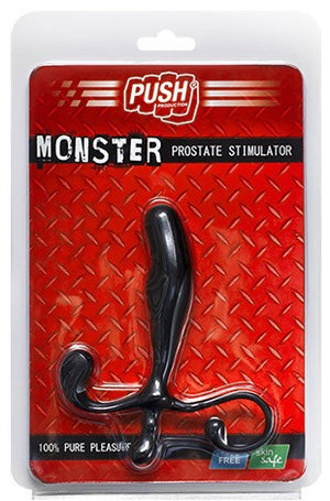 Push Monster, stimolatore prostatico nero in ABS nel suo blister rosso «Monster Prostate Stimulator»