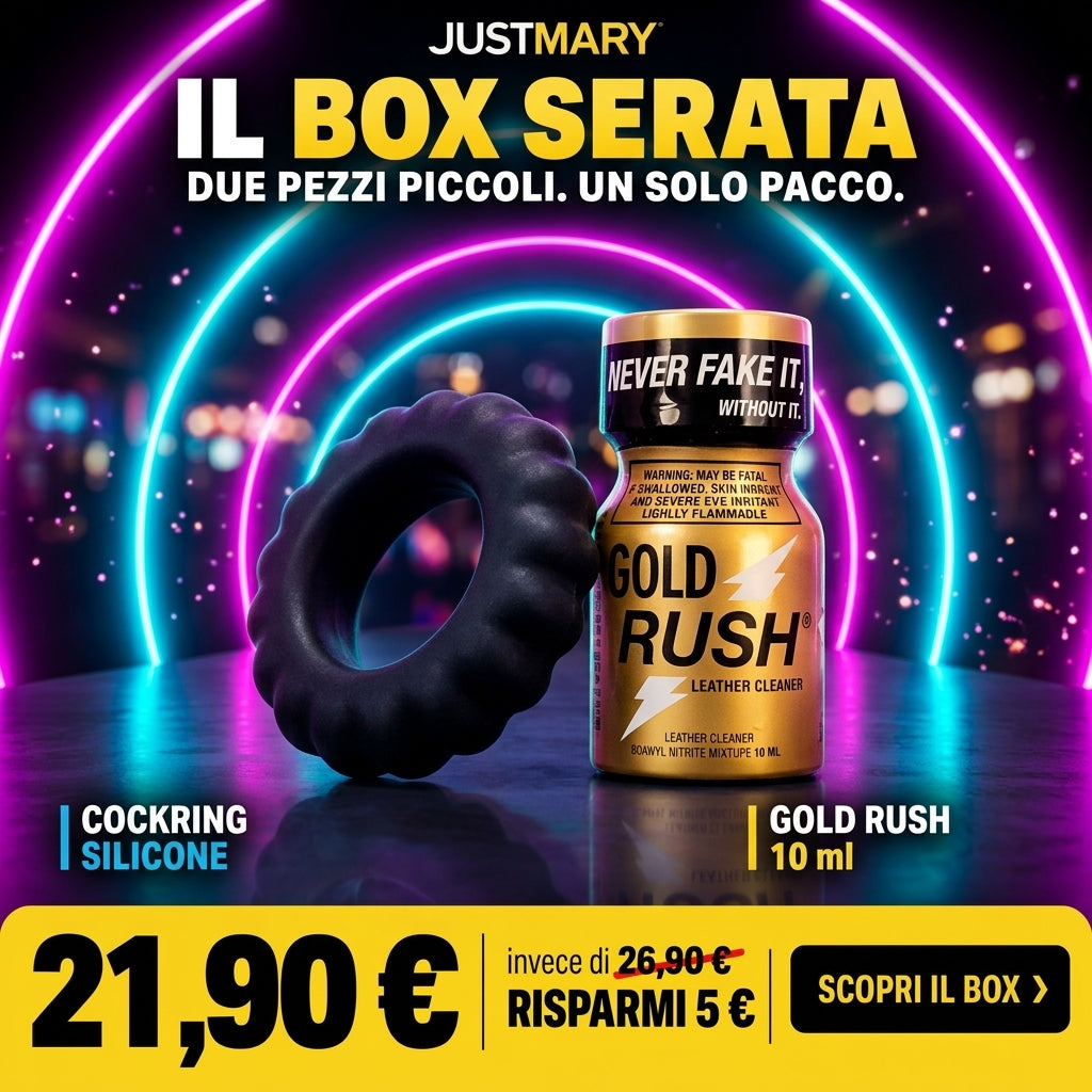 Box Serata - Popper Gold Rush 10ml + Cockring Baile Titan in Silicone