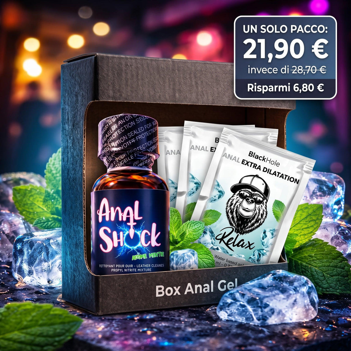 Box Anal Gel - Popper Anal Shock Mint 25ml + 3 Gel Black Hole 6ml