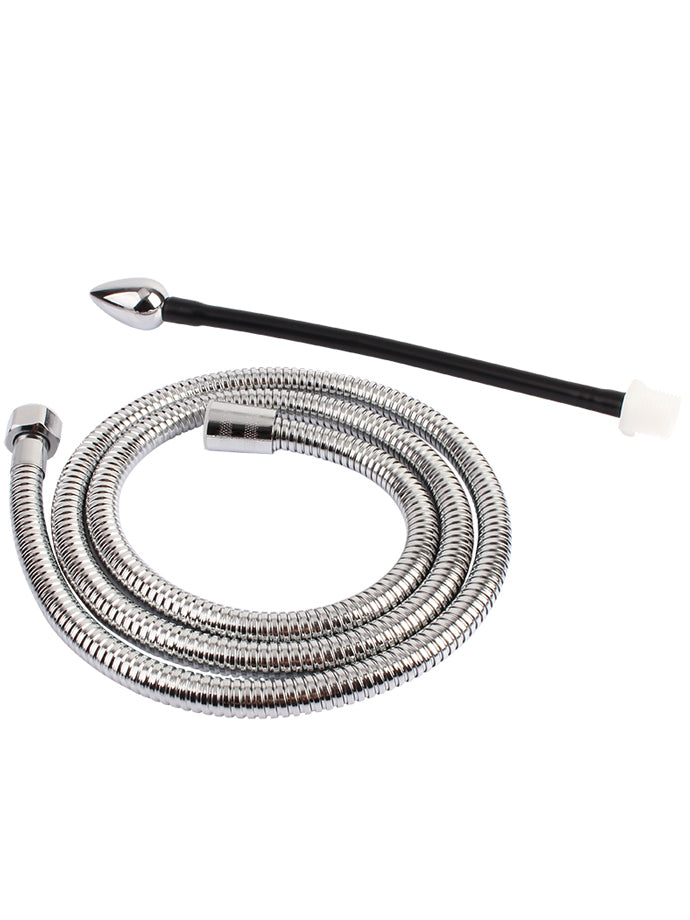 Black Mont Anal Deep Shower: flessibile arrotolato e tubo corto con la punta in metallo, disposti separatamente
