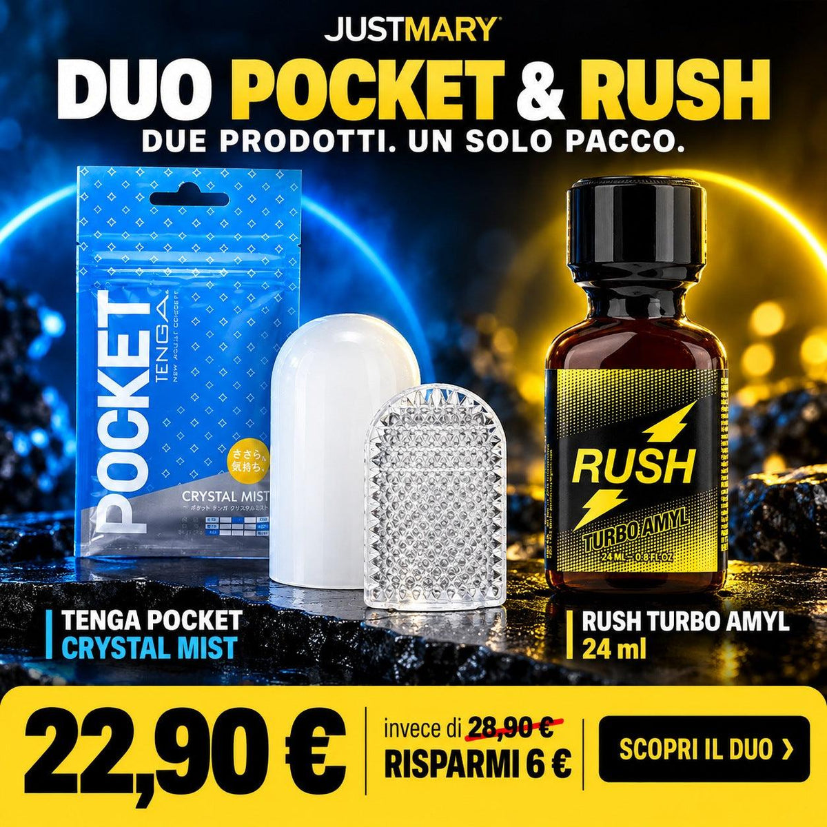 Box Pocket - Popper Rush Turbo Amyl 24ml + TENGA Pocket Masturbatore Tascabile