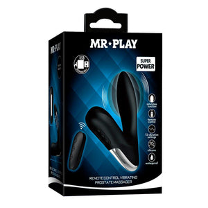 Scatola nera e blu Mr Play del massaggiatore prostatico vibrante con telecomando, con le icone di ricarica USB e 12 vibrazioni