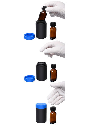 Poppers Keeper Big custodia rigida nera con coperchio blu per popper 24 e 25 ml