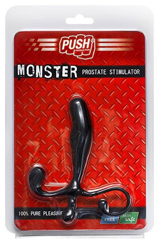 Push Monster, stimolatore prostatico nero in ABS nel suo blister rosso «Monster Prostate Stimulator»