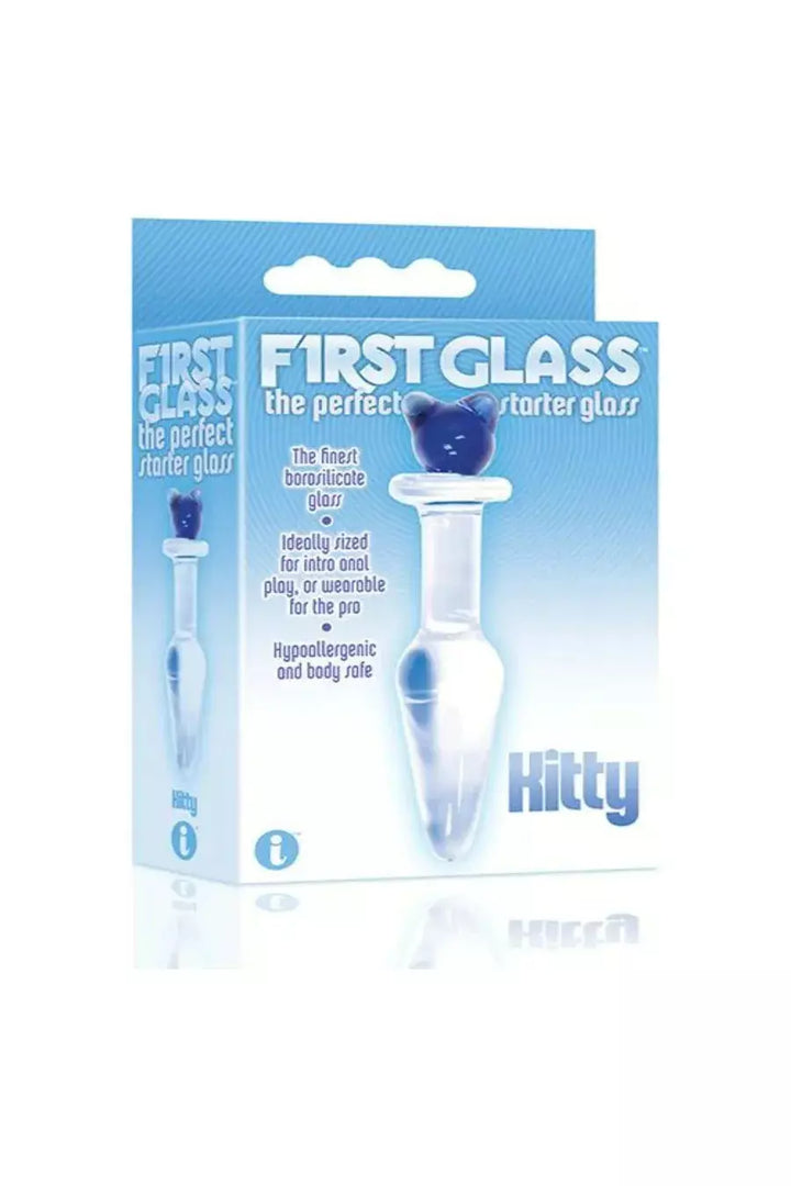 FIRST GLASS KITTY LOVE BUTT PLUG - BLUE.