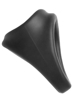 ForceFlex Dominator, cockring doppio in silicone nero, vista laterale su fondo bianco