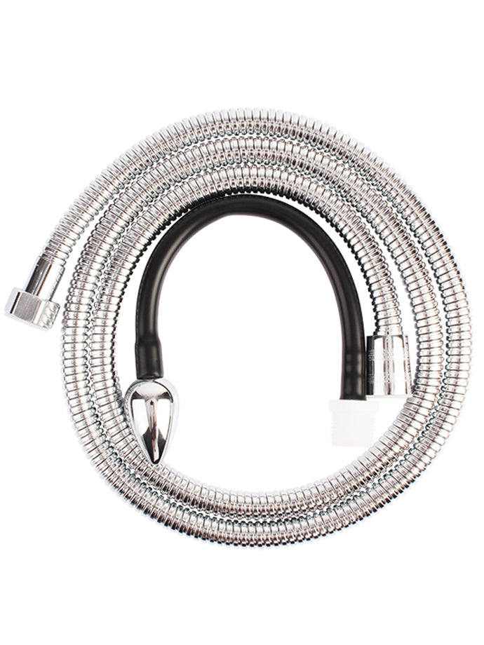 Black Mont Anal Deep Shower: flessibile da 150 cm arrotolato, con dentro il tubo nero e la punta a goccia in metallo