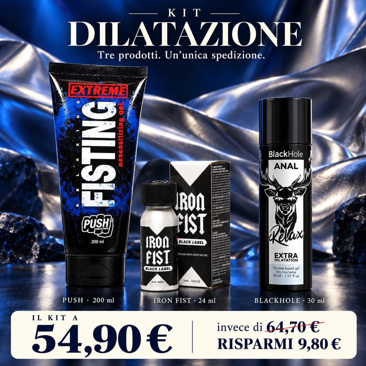 Kit Dilatazione - Iron Fist Black Label 24ml + Black Hole 30ml + Eros Fisting Gel 200ml