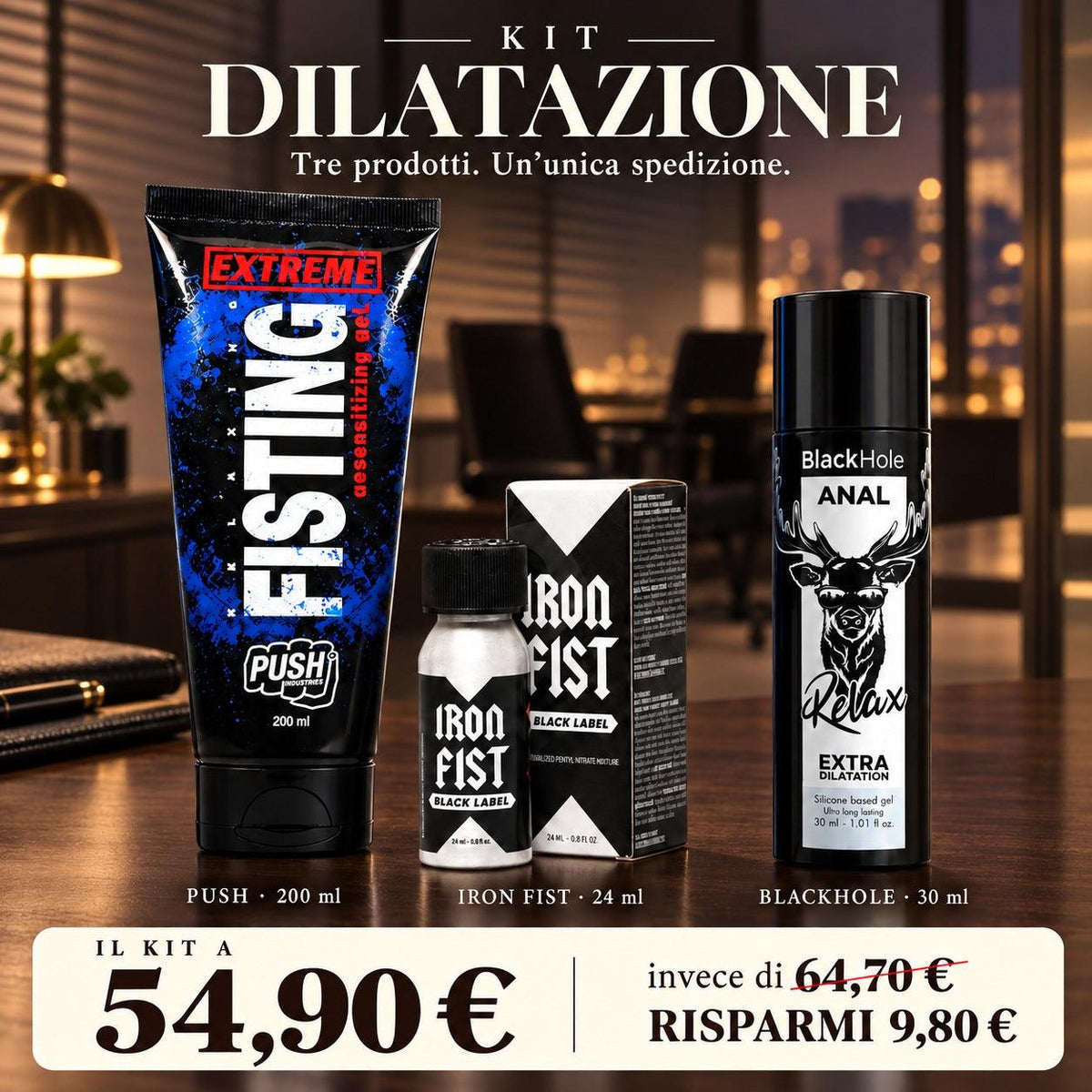 Kit Dilatazione - Iron Fist Black Label 24ml + Black Hole 30ml + Eros Fisting Gel 200ml