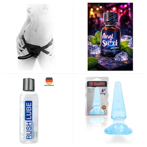 Pegging Starter Kit JustMary: strap-on The Pegger, popper Anal Shock, lubrificante Rush e plug Assifier
