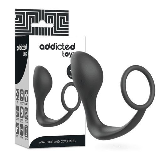 Plug Anale con Anello Fallico Silicone Nero | Addicted Toys