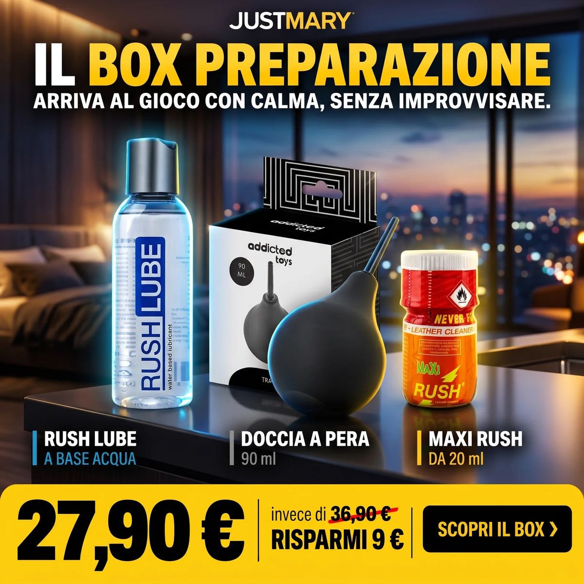 Box Preparazione - Popper Maxi Rush 20ml + Doccia Anale 90ml + Rush Lube 100ml