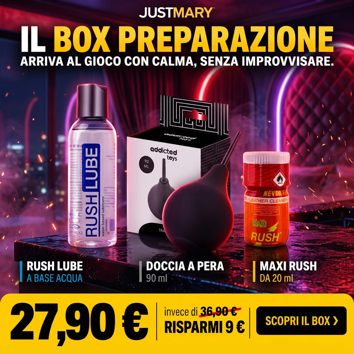 Box Preparazione - Popper Maxi Rush 20ml + Doccia Anale 90ml + Rush Lube 100ml